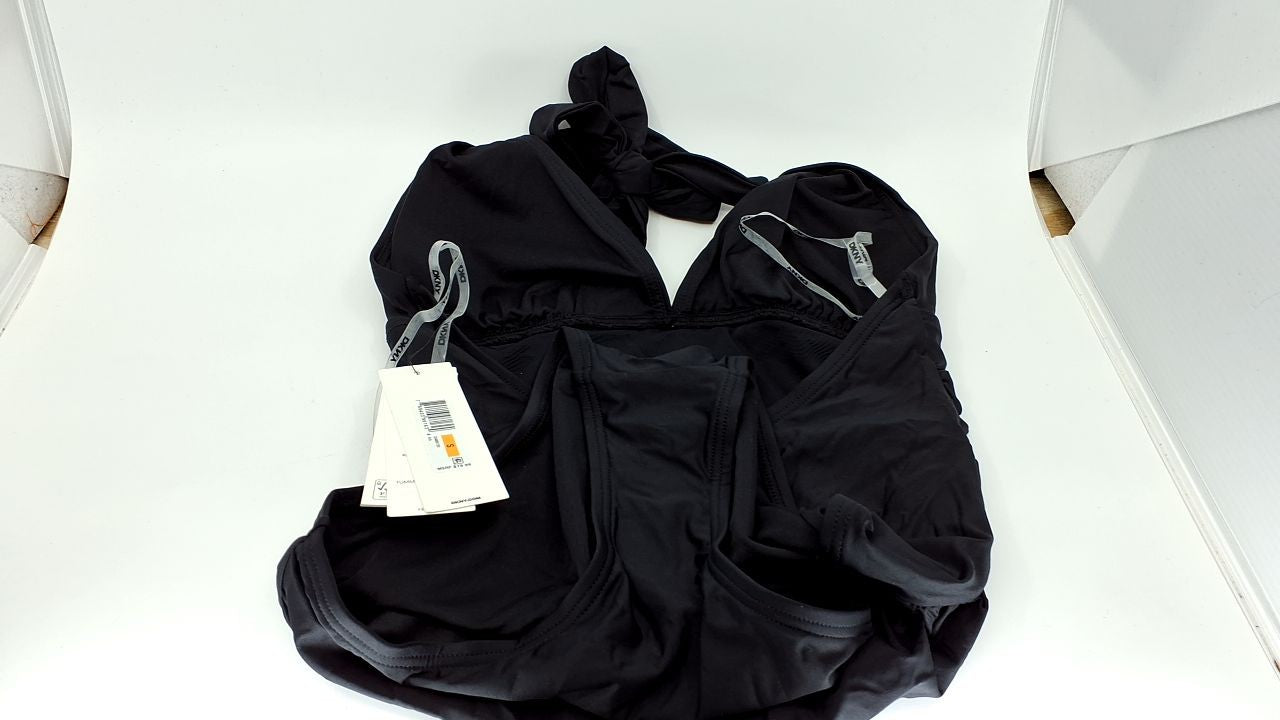 DKNY Women's Small Black Halter Neck One Piece Swimsuit, Tummy Control