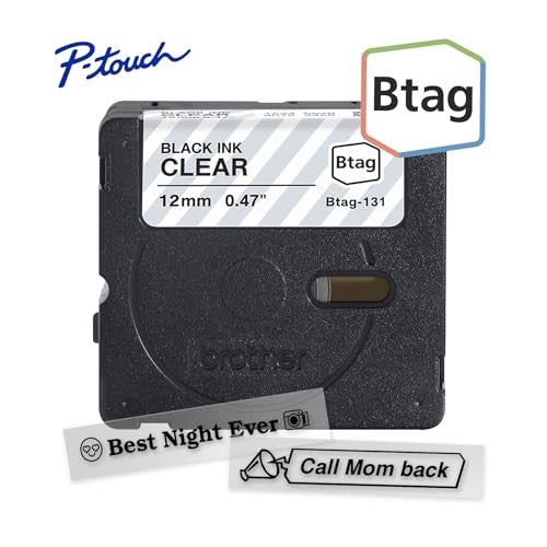 Brother P-Touch Btag131 Label Tape 1/2in x 13.1ft Black on Clear