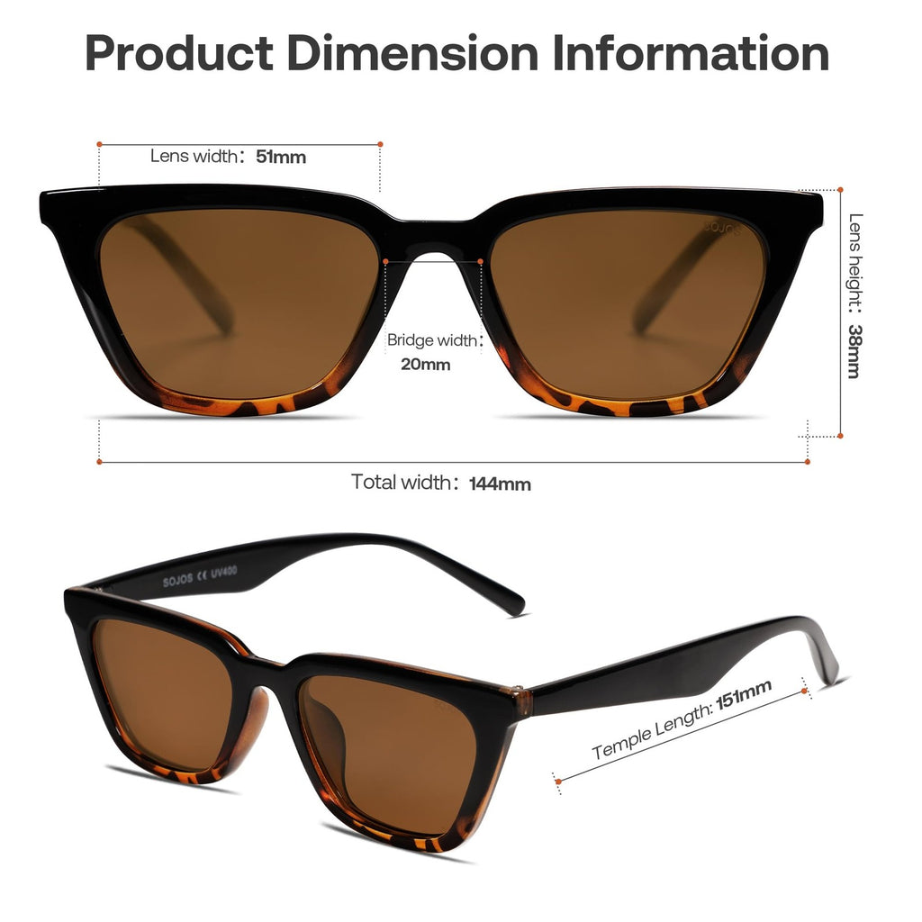 SOJOS Retro Polarized Narrow Square Sunglasses Women Tortoise/Brown