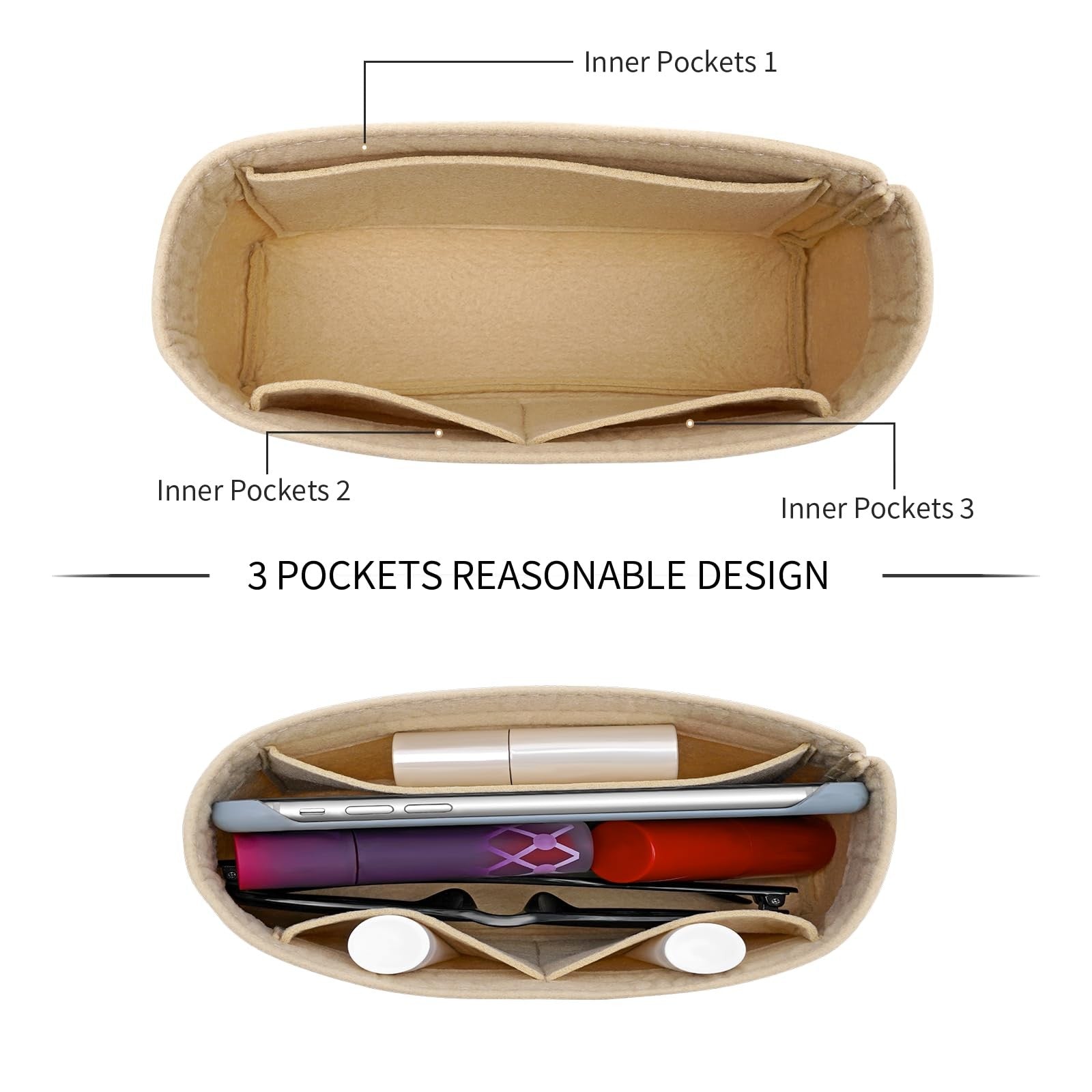 Mini Handbag Organizer Insert for Longchamp XS - Felt, Beige