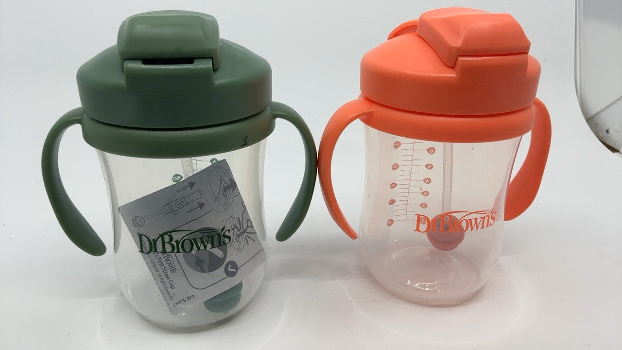 Dr. Brown's Baby's First Straw Cup 9oz 2 Pack Coral & Olive Green