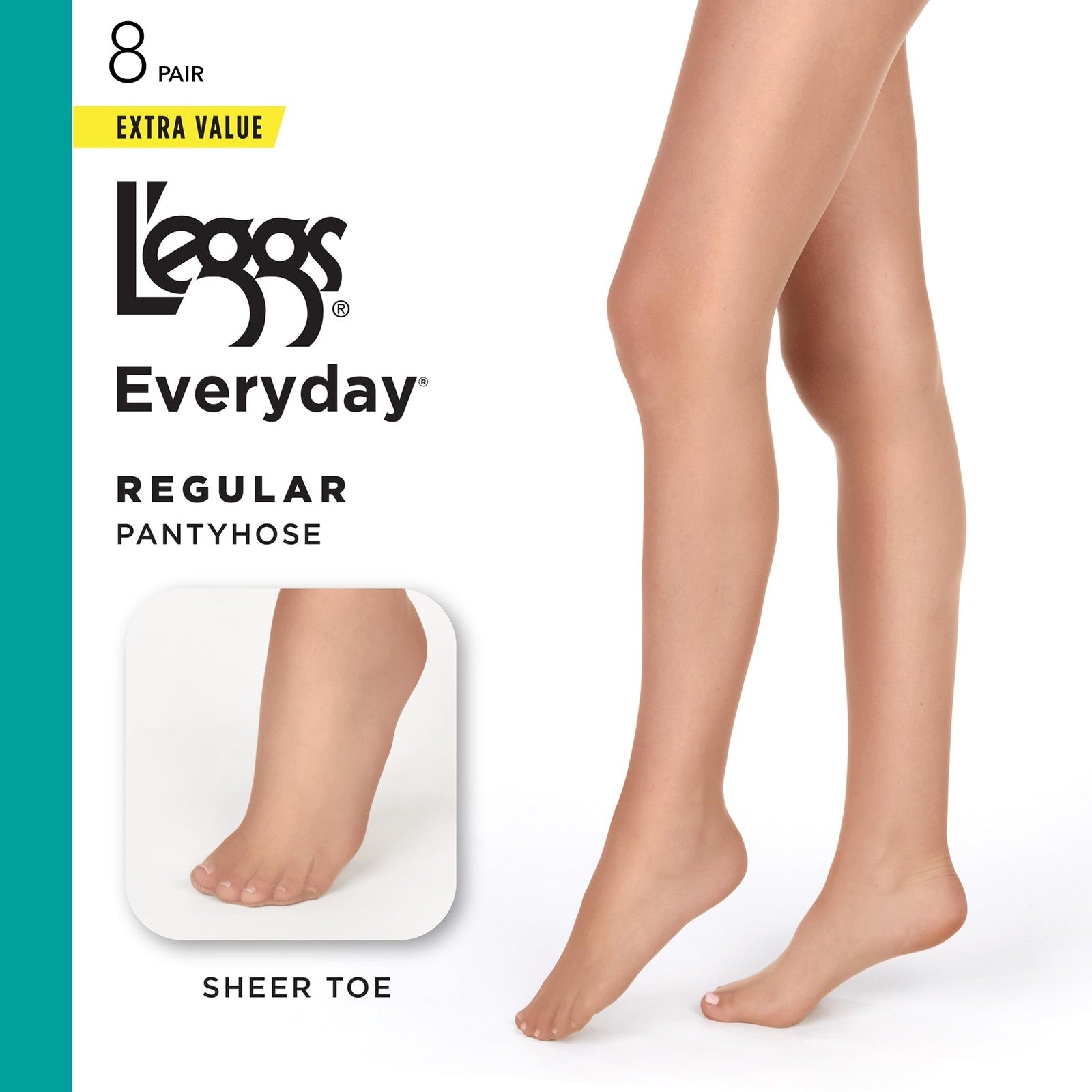 L'eggs Nylon Pantyhose, Sheer Toe, Size B, Suntan, 4 Pairs, Everyday Use
