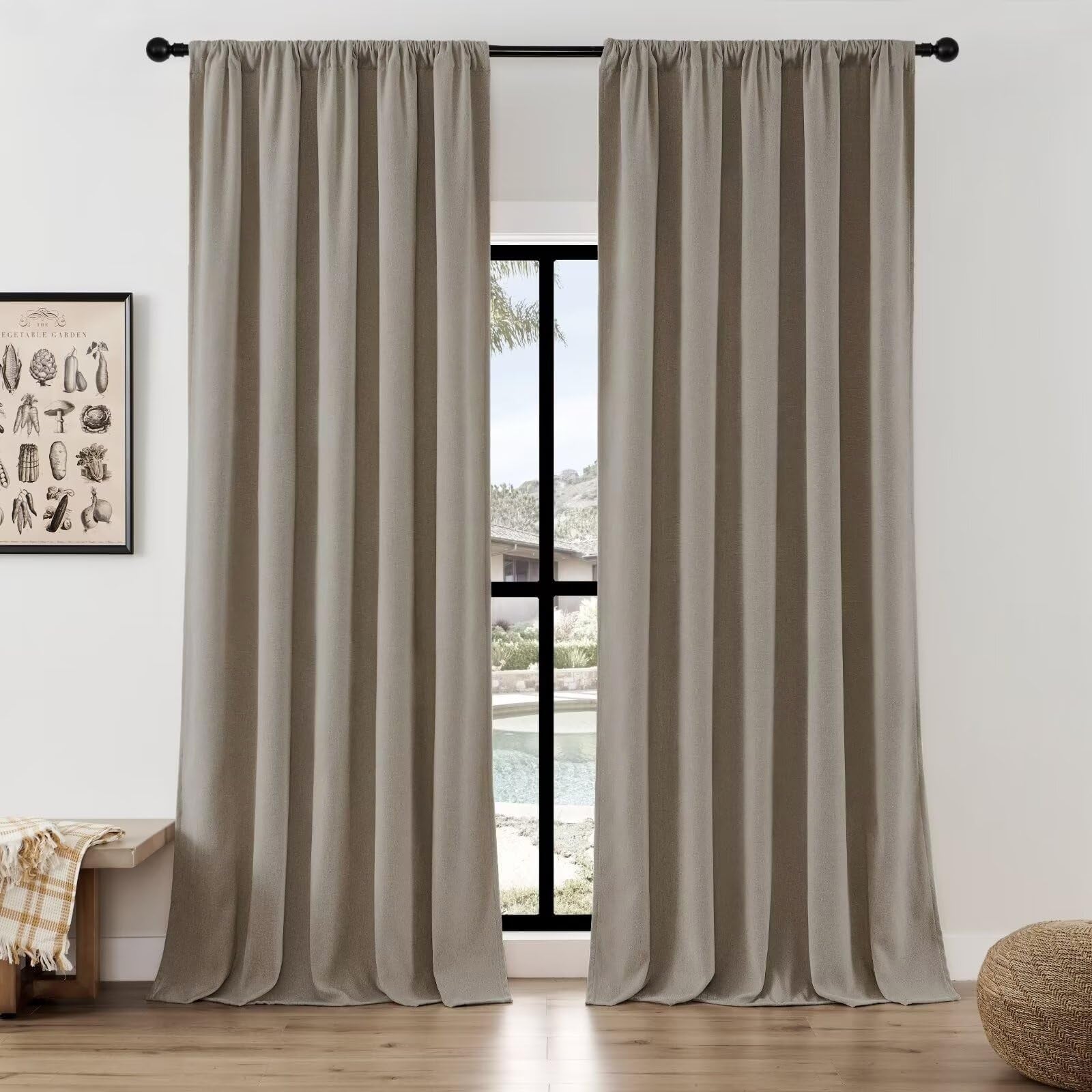 Light Filtering Faux Linen Curtains 52W x 96L 2 Panels Rod Pocket