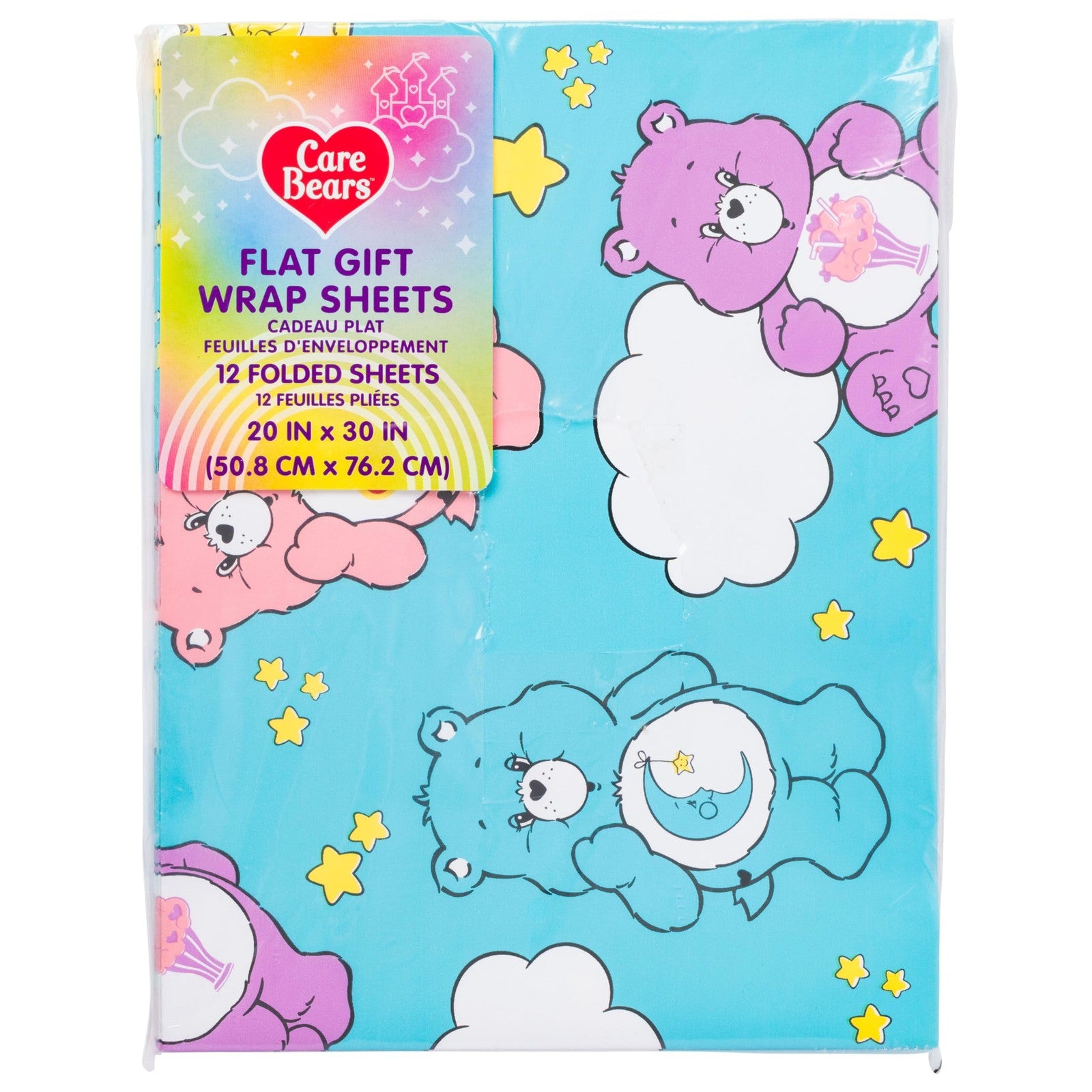 Nostalgic Care Bears Wrapping Paper 12 Sheets 20" x 30" Clouds & Stars