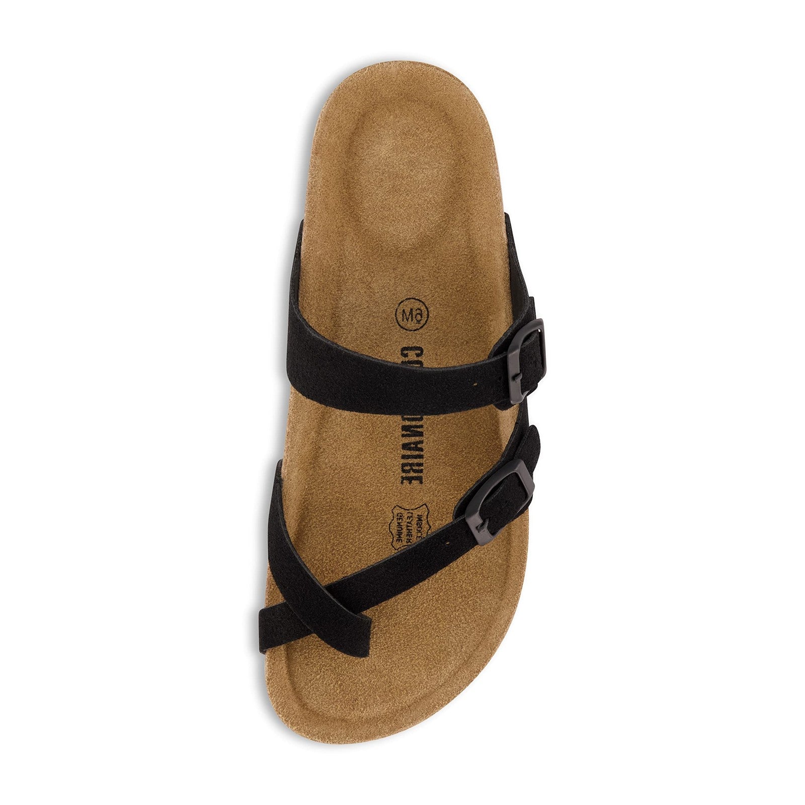 Cushionaire Luna Cork Footbed Slides 10W - Black Adjustable Sandals