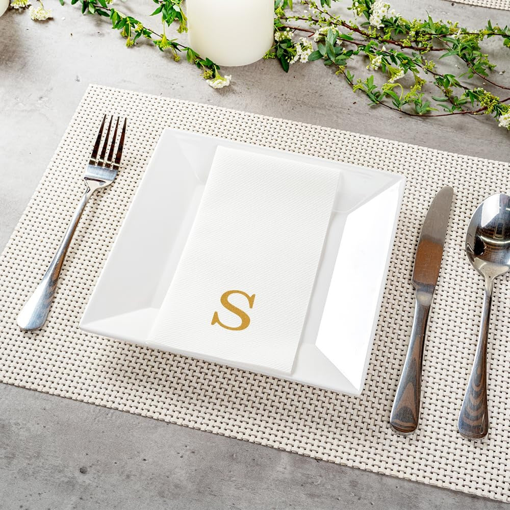 Eco-Friendly 50 Count Guest Towels, Gold 'S', Linen-Feel, 15.75 X 7.87 In