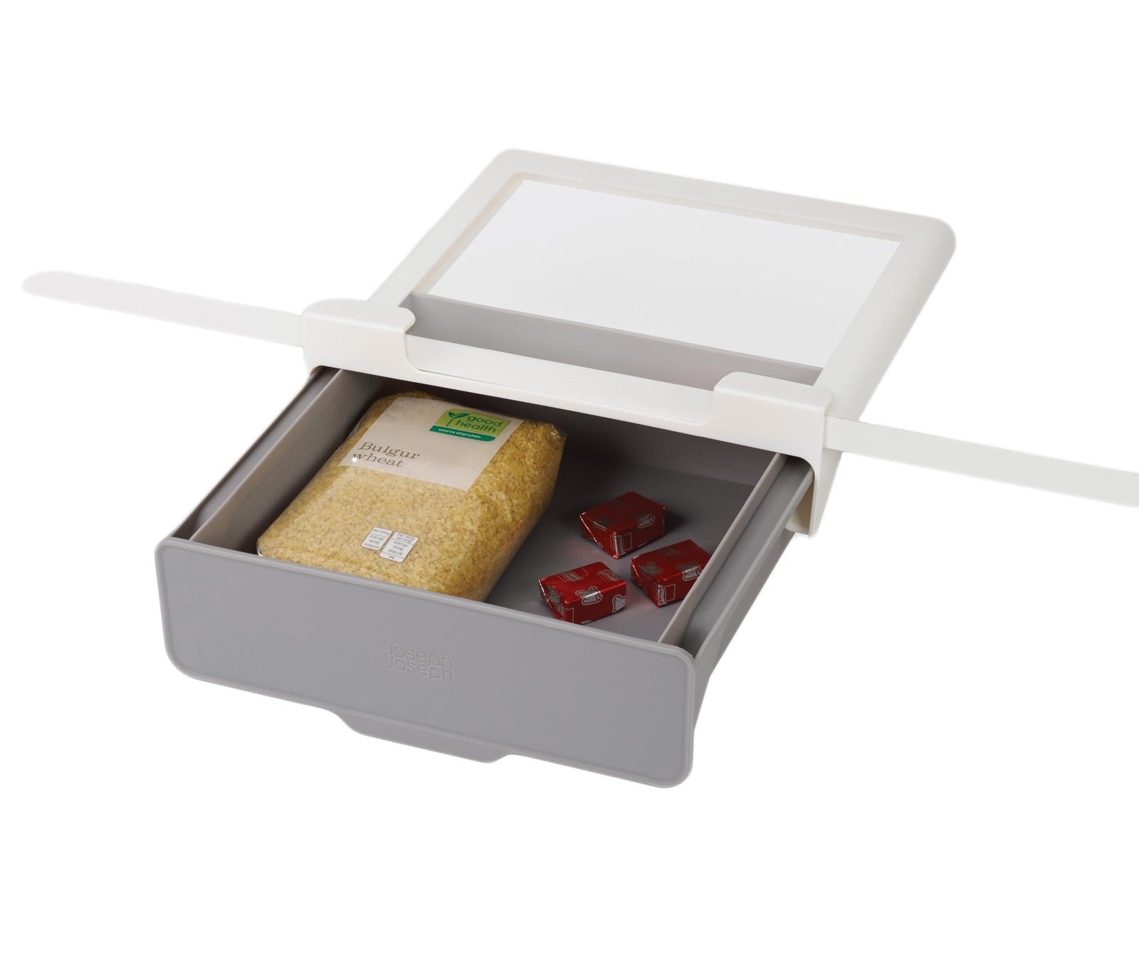 Space Saving Under Shelf Drawer Organizer, Gray/White, Kitchen Storage
