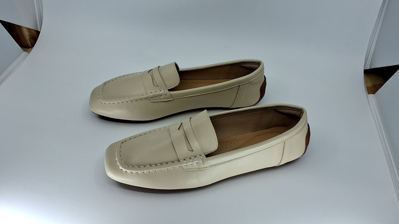 Comfortable Women's Beige Loafers, Slip On, Square Toe, Lightweight