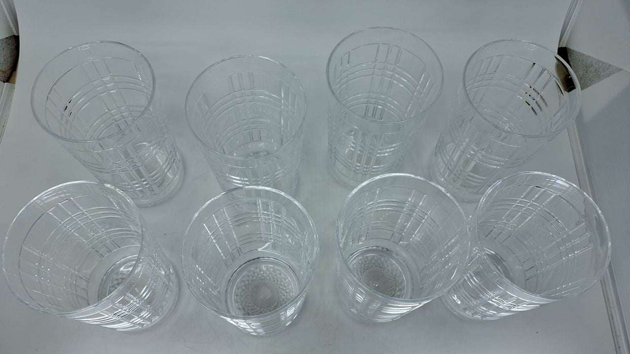 Clear Plaid Acrylic Drinking Glasses Set of 8 - 22oz Tumblers, BPA-Free