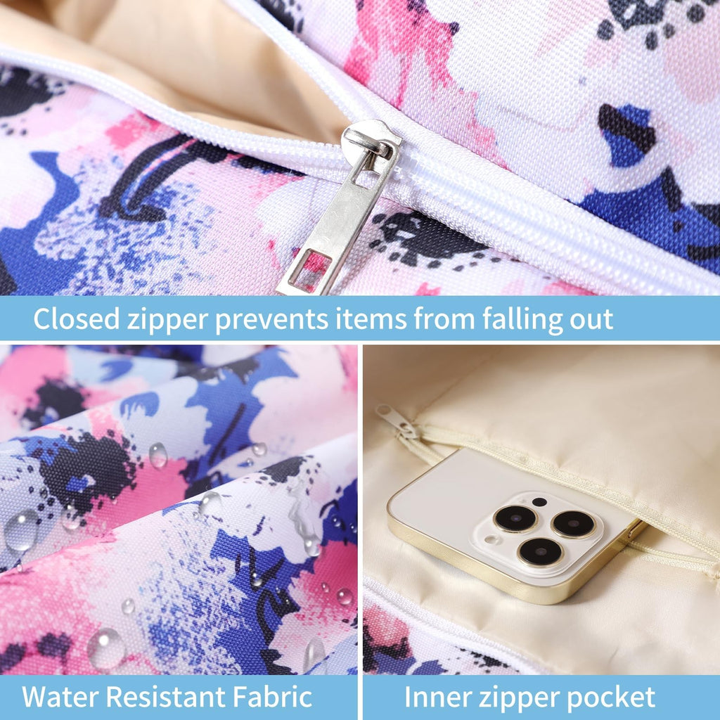 Large Blue & White Beach Tote Bag w/ Zipper Closure & Pockets