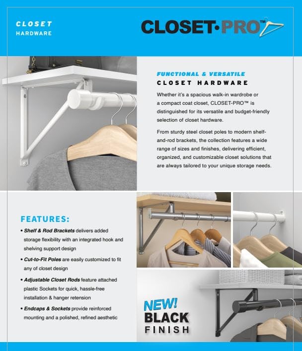 Closet Pro HD CD-0010-BN Heavy Duty Closet Pole Sockets, Brushed Nickel