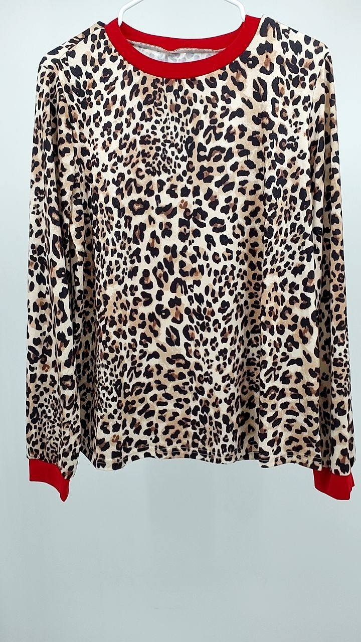 Leopard Print Long Sleeve Blouse