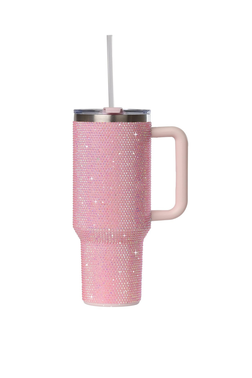 40oz Pink Sand Rhinestone Tumbler - Insulated Stainless Steel w/ Straw