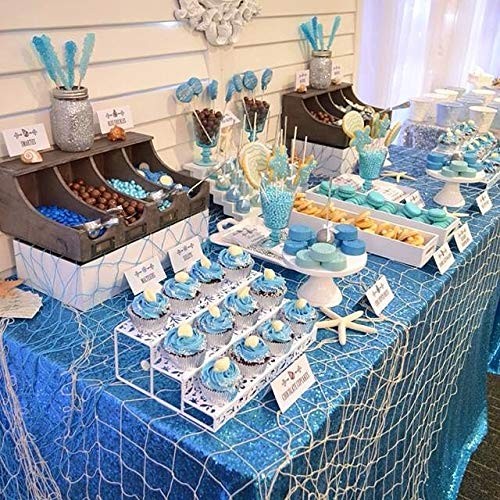 60 x 102 In Aqua Blue Glitter Tablecloth for Bridal & Baby Showers