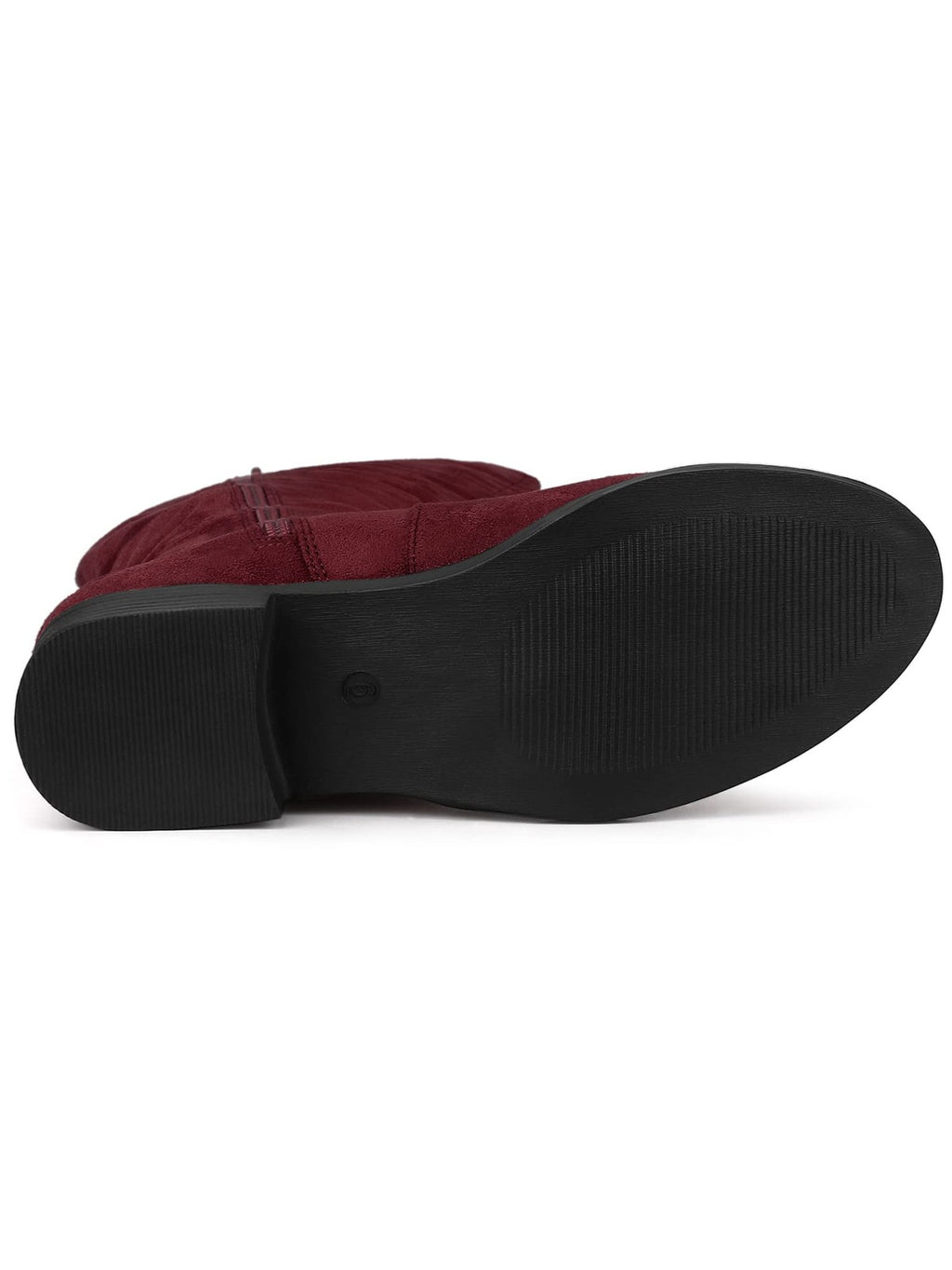 Allegra K Women's Side Zipper Chunky Heels Burgundy Knee High Boots 8 M US