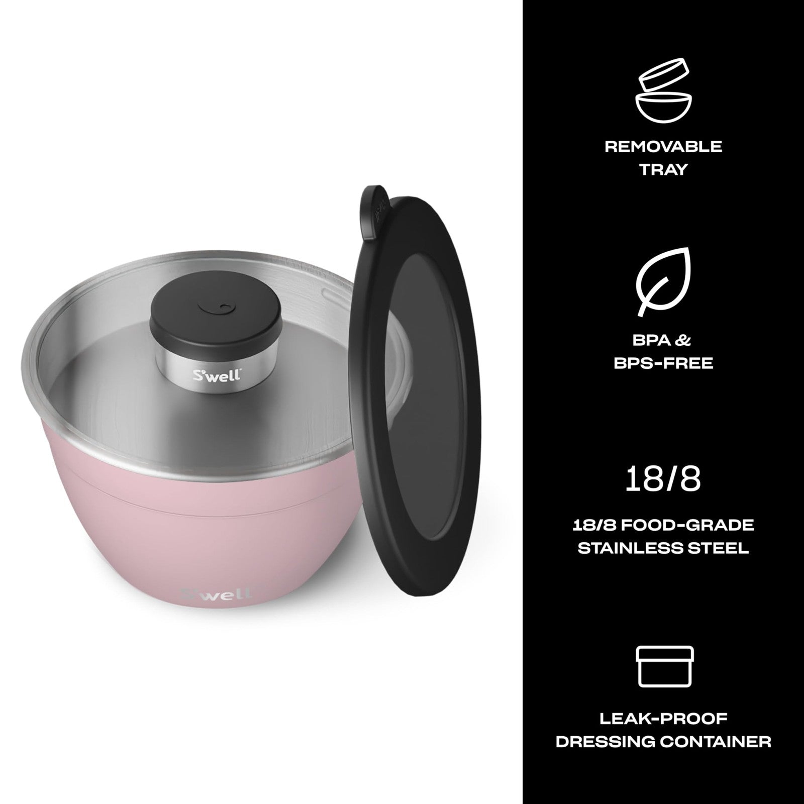 S'well 64oz Salad Bowl Kit Pink Topaz Stainless Steel w/ Tray & Canister