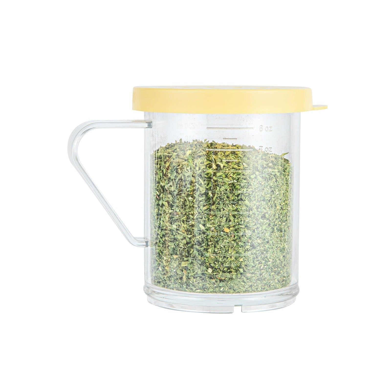 10 Oz Dredge Spice Shaker - Clear Plastic w/ Yellow Lid & Handle
