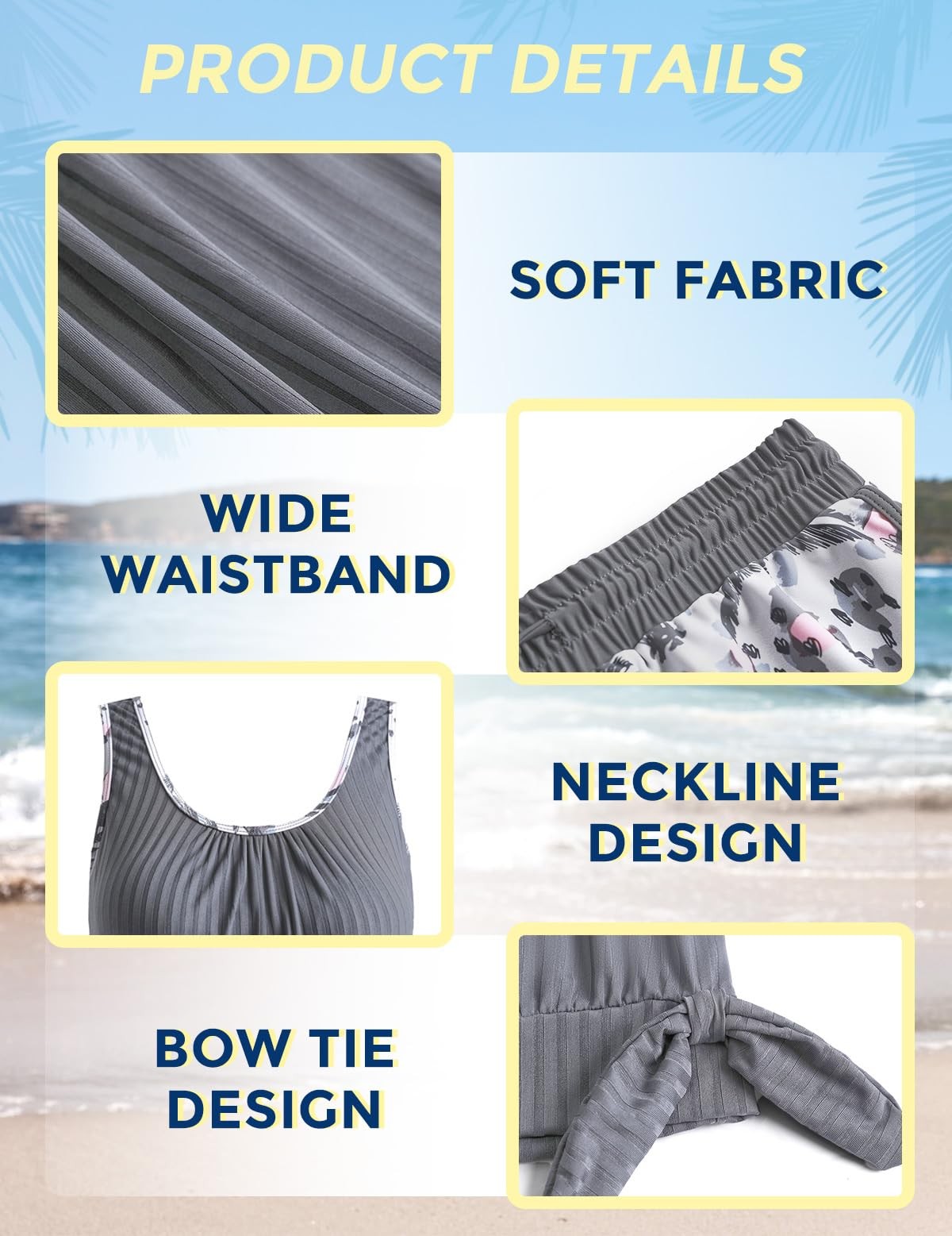 XX-Large Womens Tankini Swimsuit, Grey, Tummy Control & Board Shorts