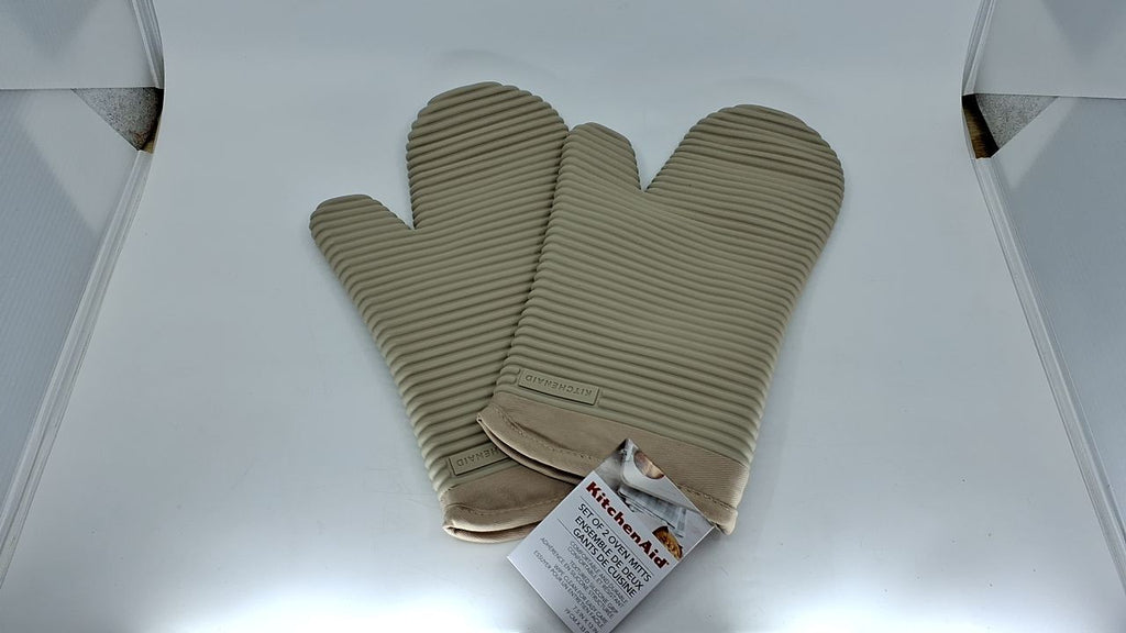 KITCHENAID Ribbed Soft Silicone Oven Mitt 2-Pack Set, 7.5"x13", Milkshake