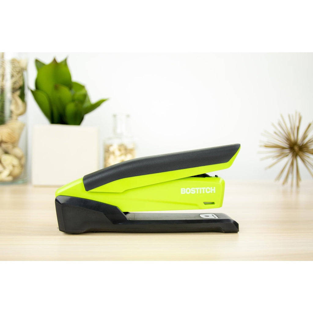 One Finger Spring Stapler, 20 Sheet Capacity, Green, Jam-Free Performance