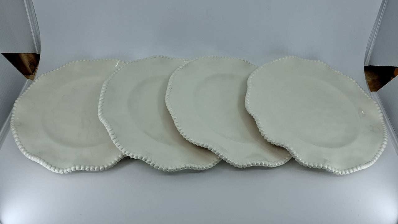 Set of 4 Perlette Cream Melamine Salad Plates, 9in Unbreakable Design