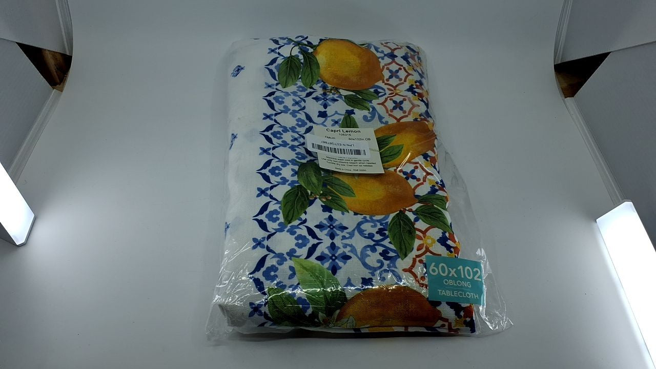 Capri Lemon Double-Bordered Tablecloth 60"x102" Multicolor Polyester