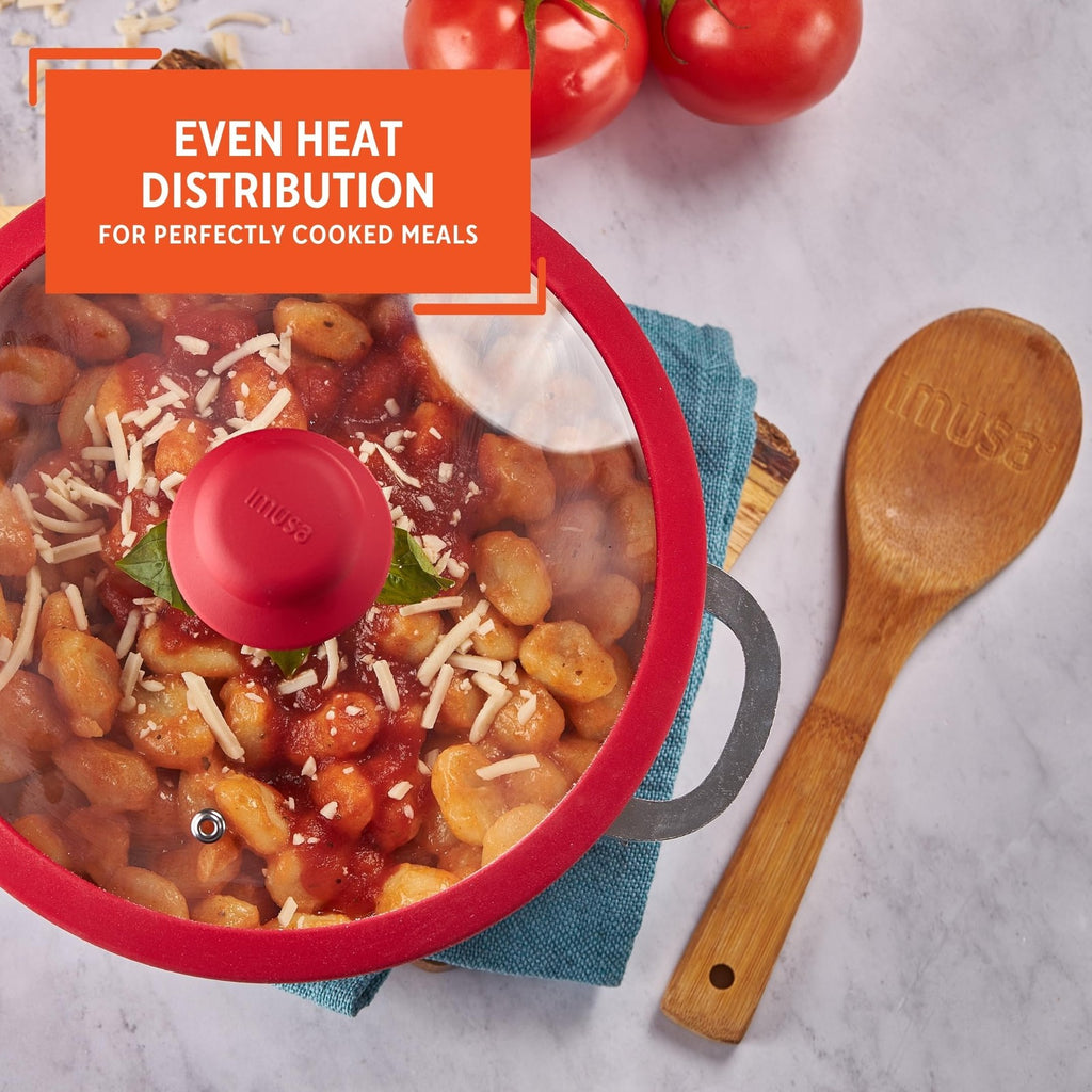 IMUSA 3.2Qt Red Ceramic Nonstick Caldero w/ Glass Lid & Silicone Rim