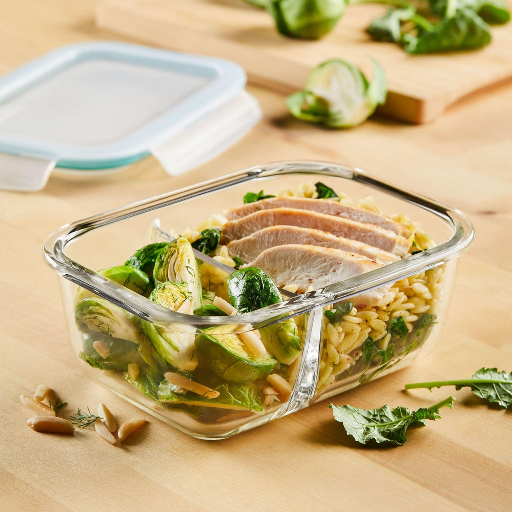 25 Oz Clear Glass Food Storage Container w/ Divider - Lock & Lock