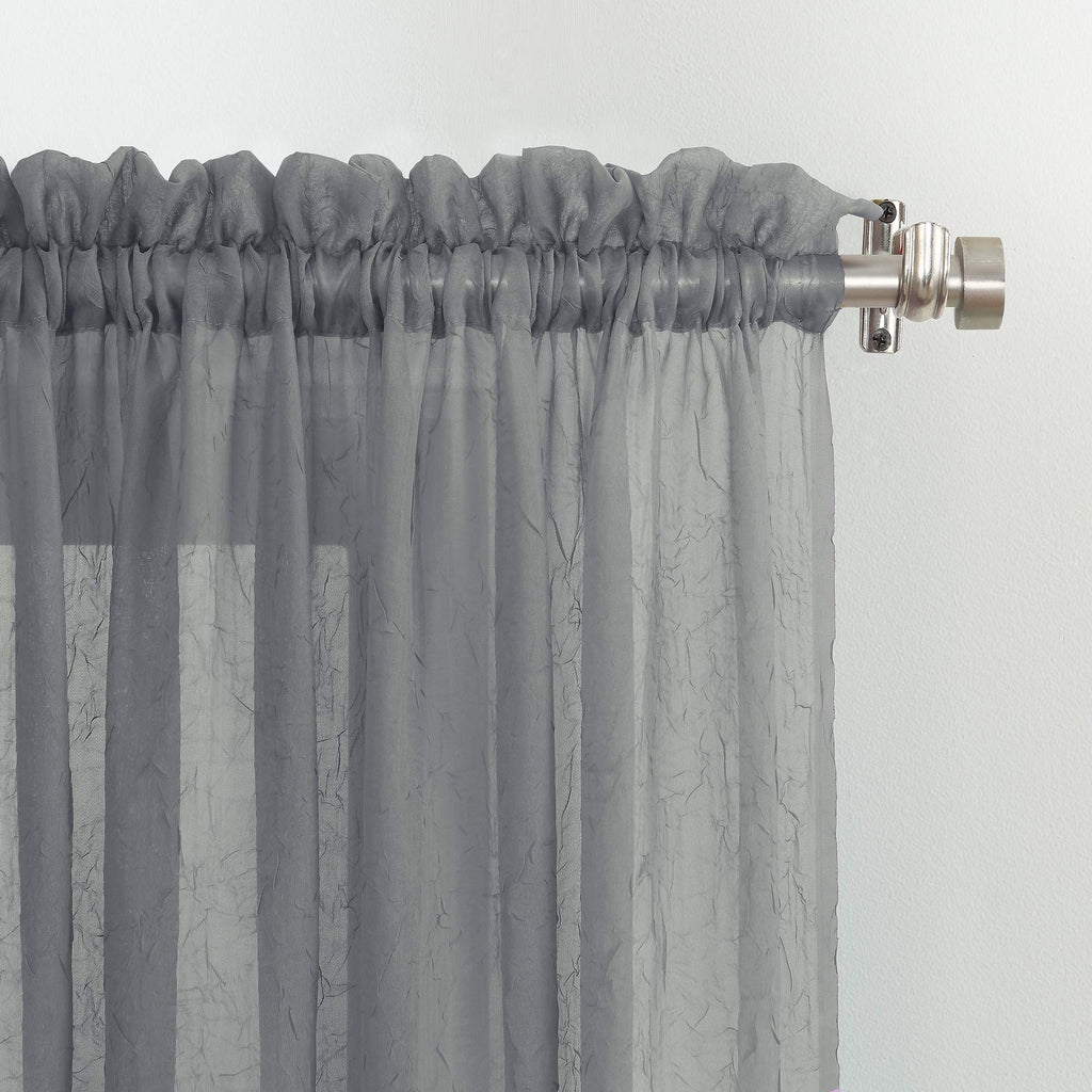 No. 918 Erica Crushed Voile Ascot Beaded Sheer Rod Pocket Curtain 3-Piece Set