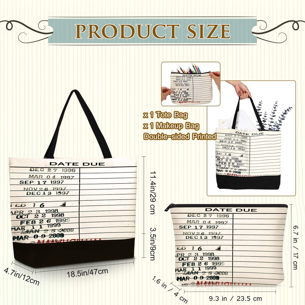 Vintage Library Bag & Cosmetic Pouch, Reusable Canvas, Black/White