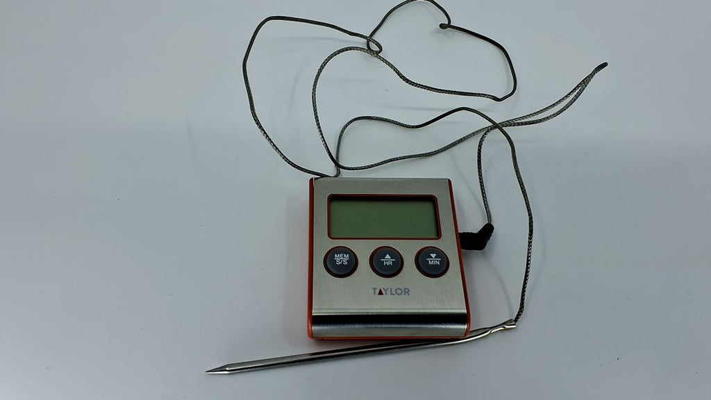 Wired Probe Cooking Thermometer w/ Timer Alarm, Red Steel Design