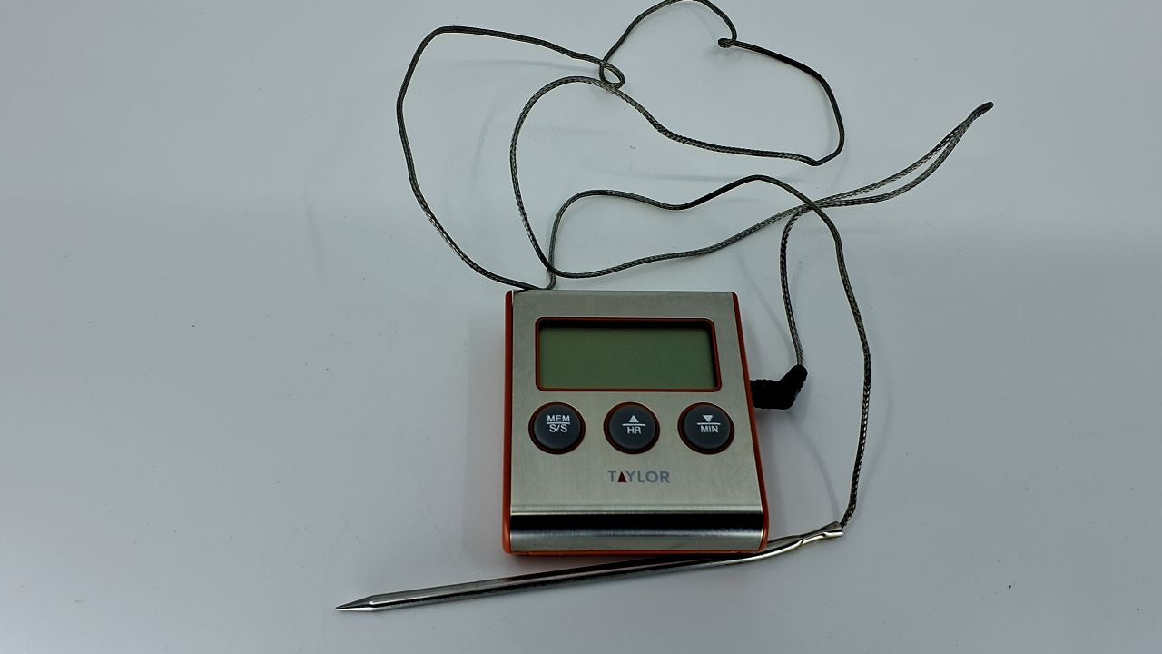 Wired Probe Cooking Thermometer w/ Timer Alarm, Red Steel Design