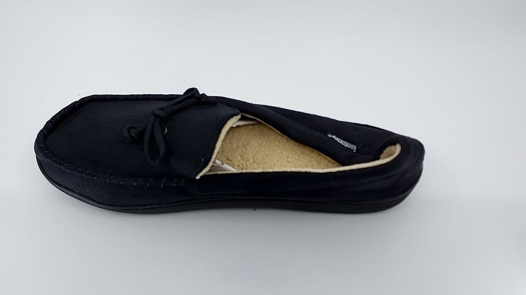 Indoor/Outdoor Black Moccasin Slippers, Memory Foam, Arch Support, Size 11-12