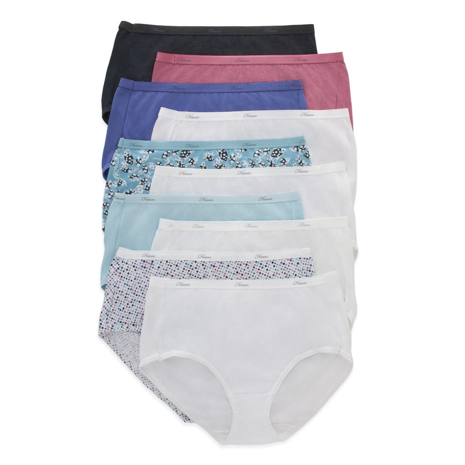 Hanes Women's Underwear Briefs, 100% Cotton, Moisture-Wicking, 10-Pack Size 10