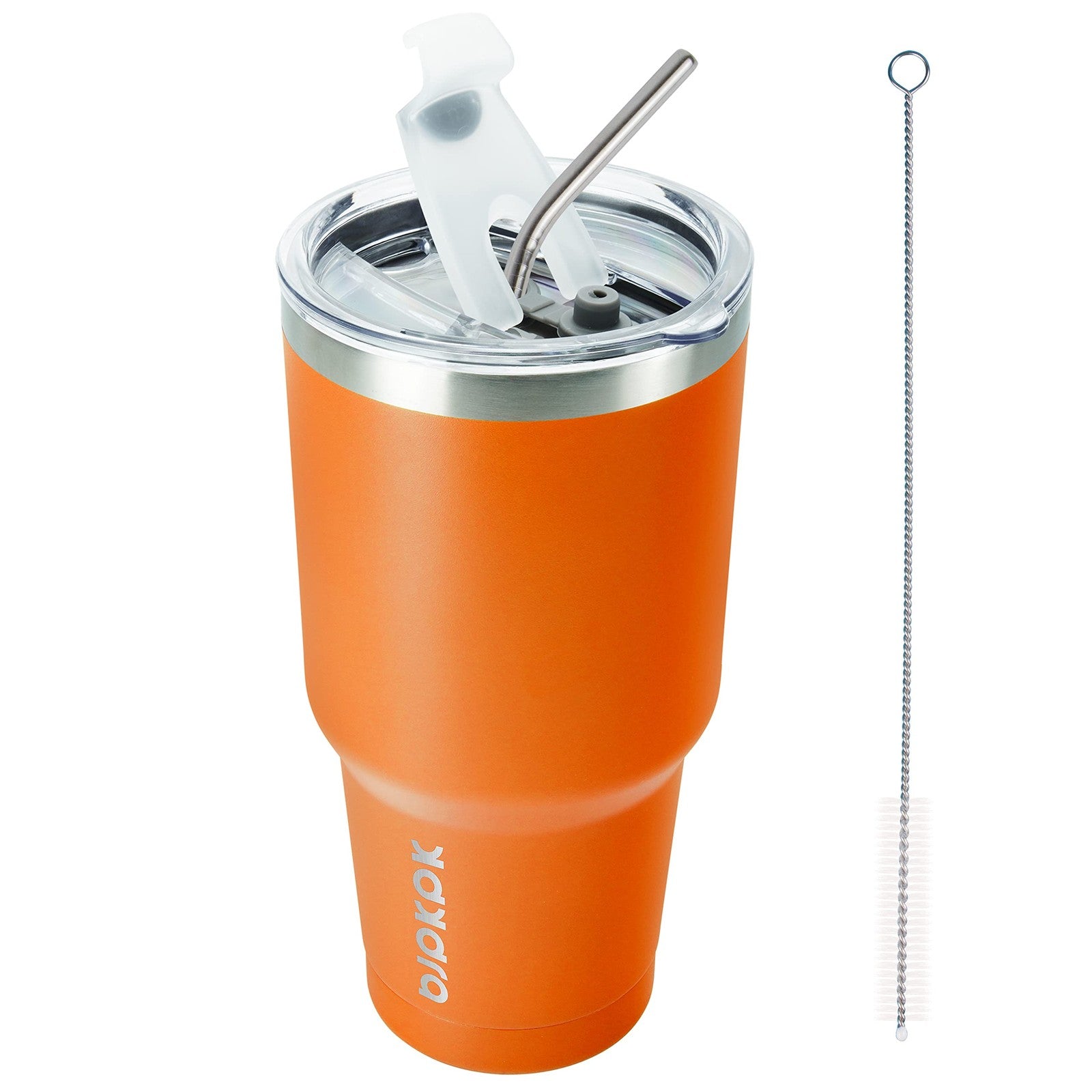 Insulated 30oz Tumbler w/ Clear Flip Lid & Straw, Orange Stainless Steel