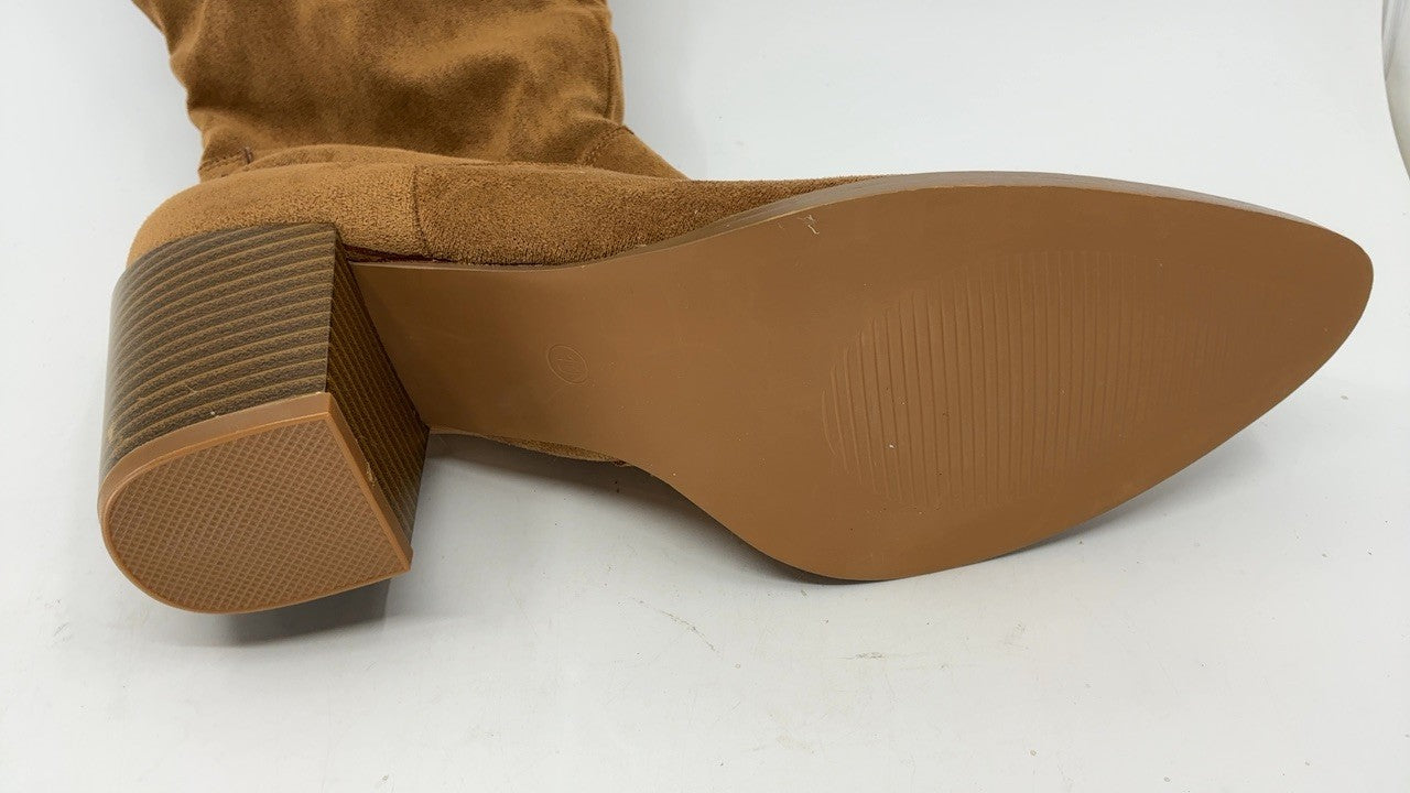 Fashion Knee High Suede Boots for Women Size 10 Brown Chunky Heel