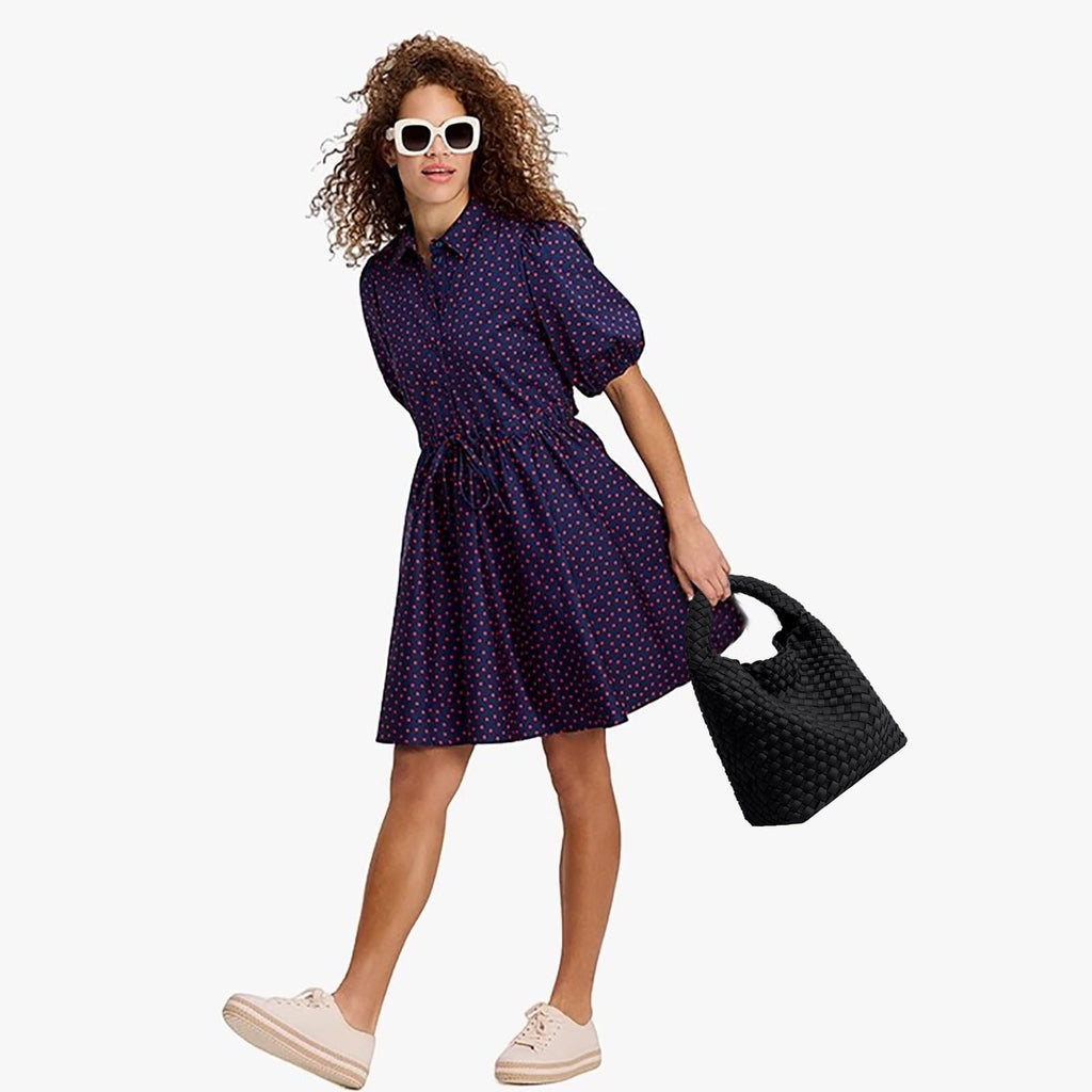 Ladies Black Neoprene Woven Tote Bag & Wallet - Adjustable Shoulder Bag