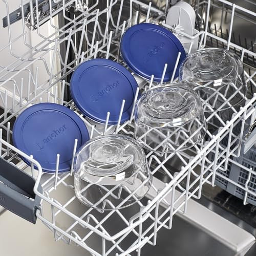 Set of 4 Glass Storage Containers 2 Cup w/ Navy SnugFit Lids