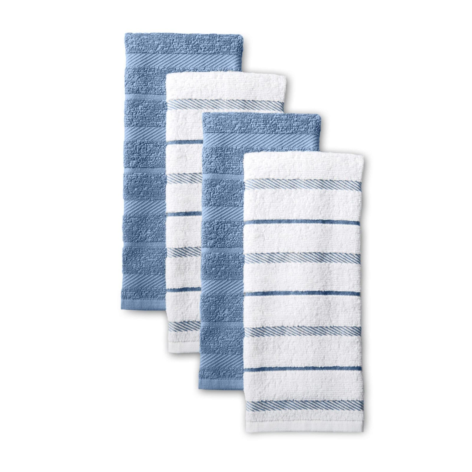 KitchenAid Albany Kitchen Towel 4-Pack Set, Blue Velvet/White, 16"x26"