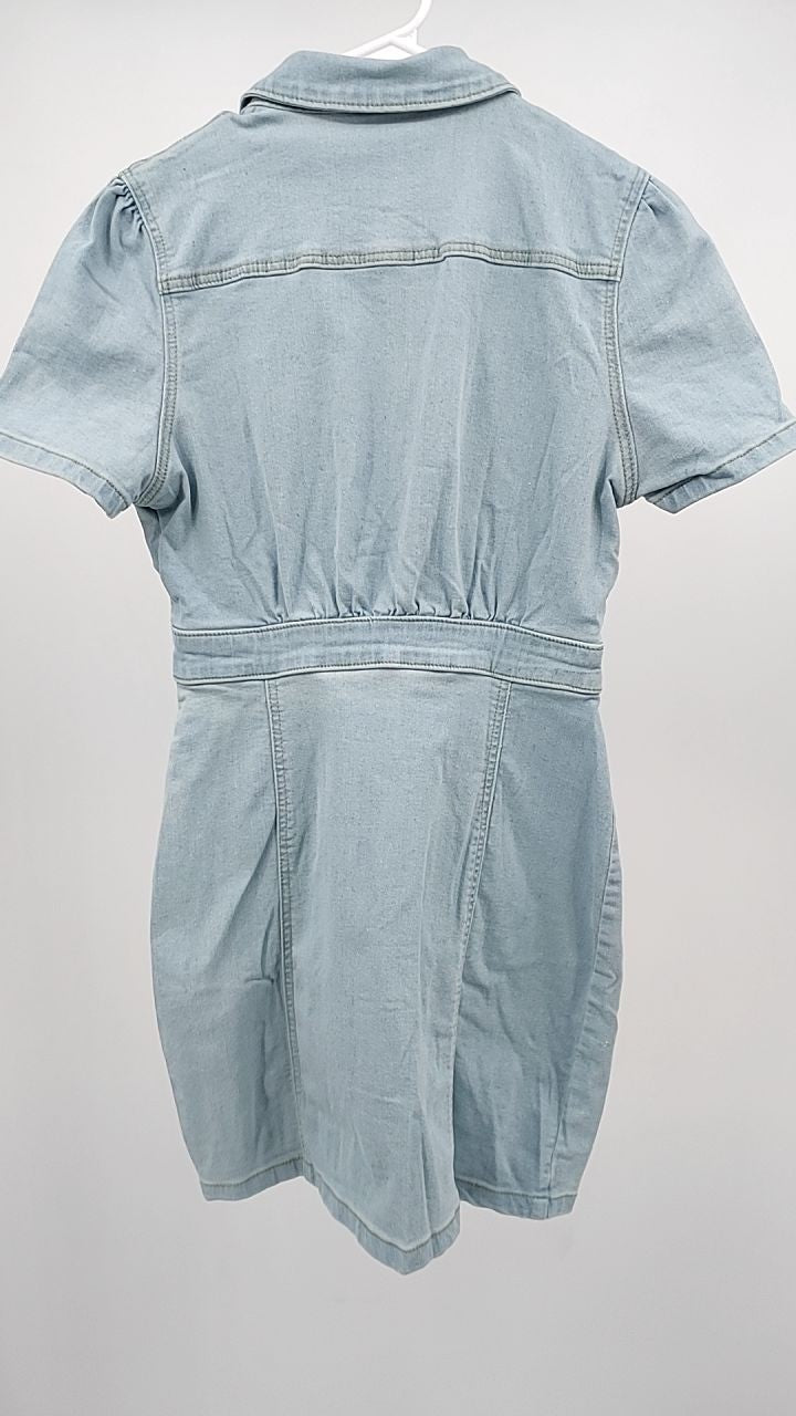 Button Front Short Sleeve Denim Dress