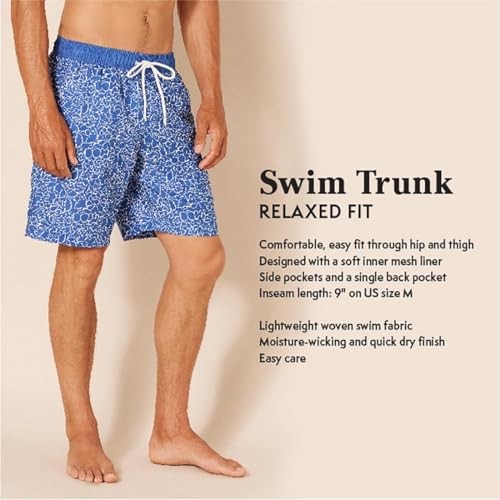 Men's 9" Black Swim Trunks w/ Mesh Lining & Drawstring, Large