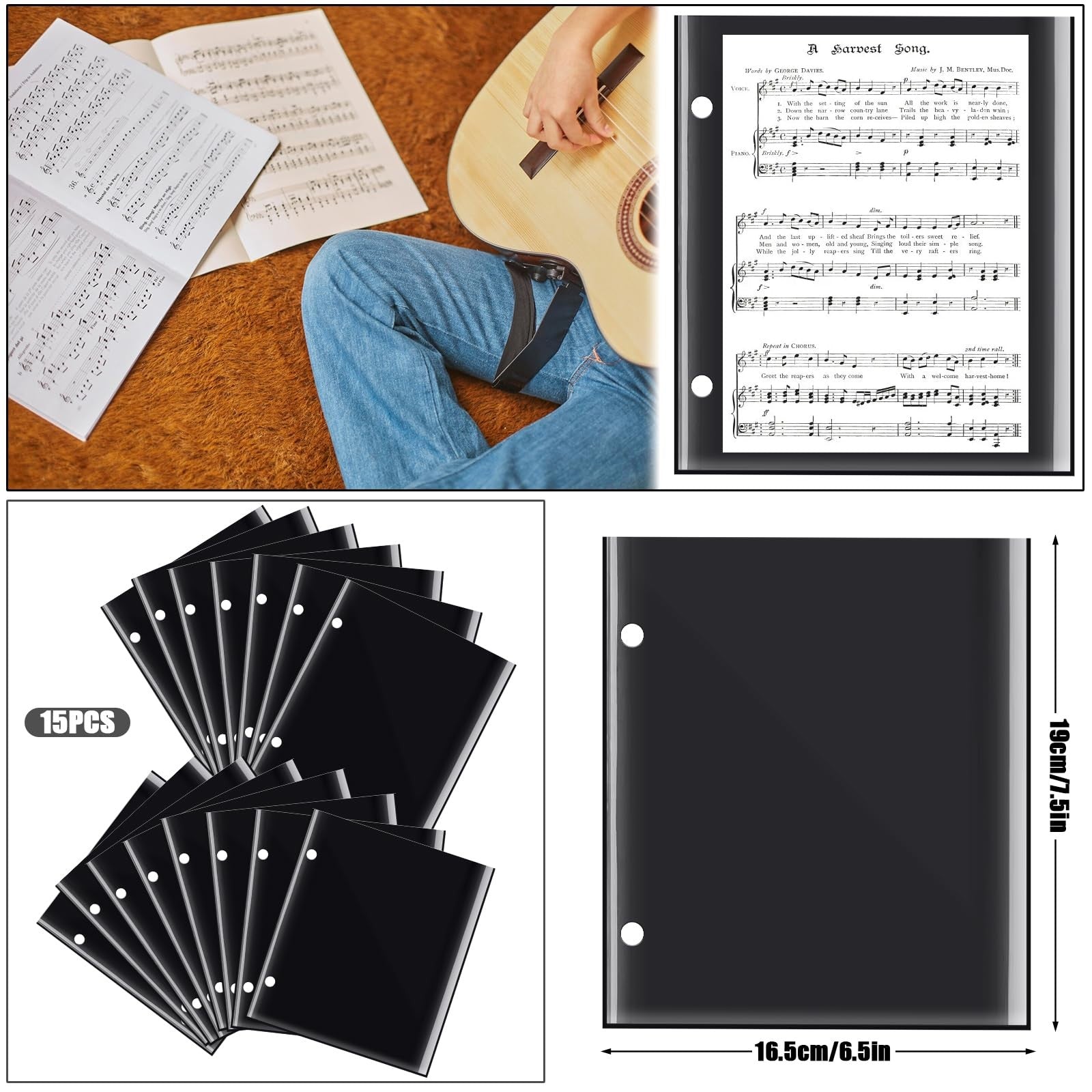 Double Side Flip Folio, 15 Pcs, 7.5 x 6.3 In, Black for Sheet Music