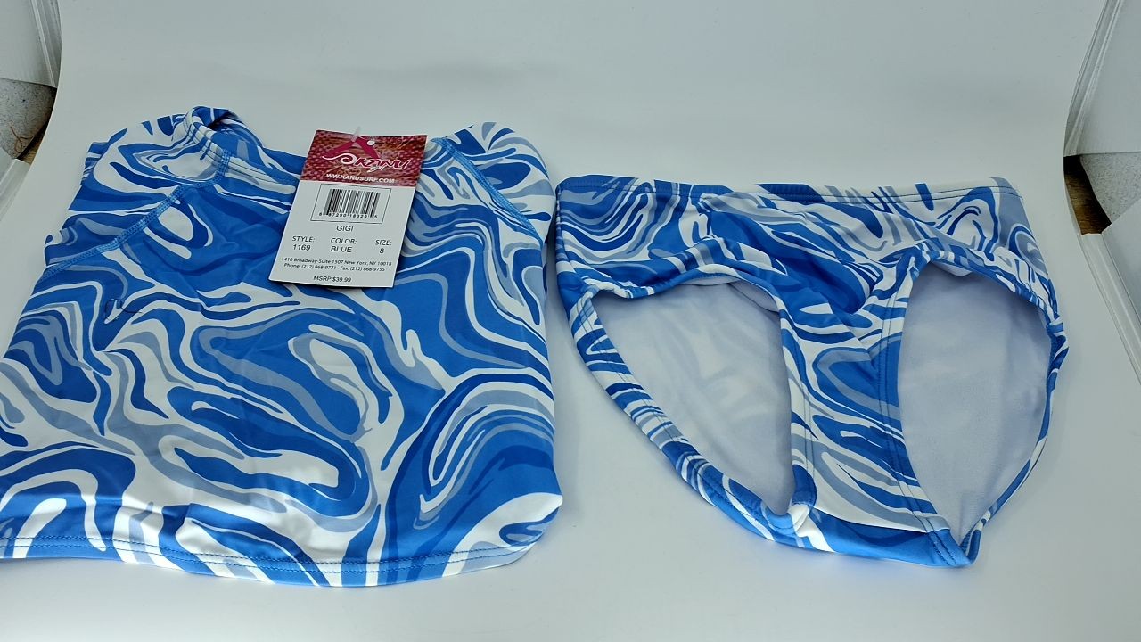 Kanu Surf Girls' 2-Piece Swim Set, Long Sleeve Rashguard, Blue, Size 8