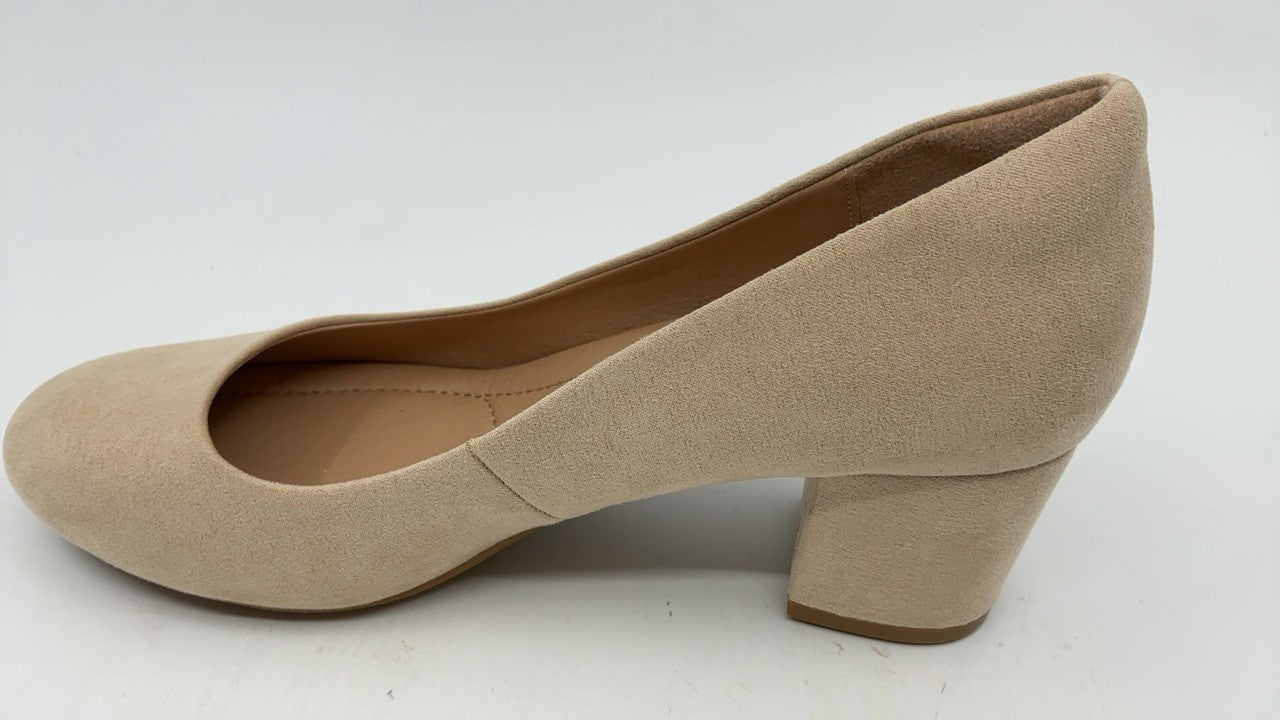 Women's Comfortable Nude Suede Pumps w/ Low Chunky Heel Size 8
