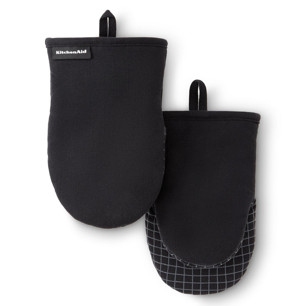 Oven Mitts 2-Pack, KitchenAid Heat Resistant 600°F, Matte Black, 5.5"x9"