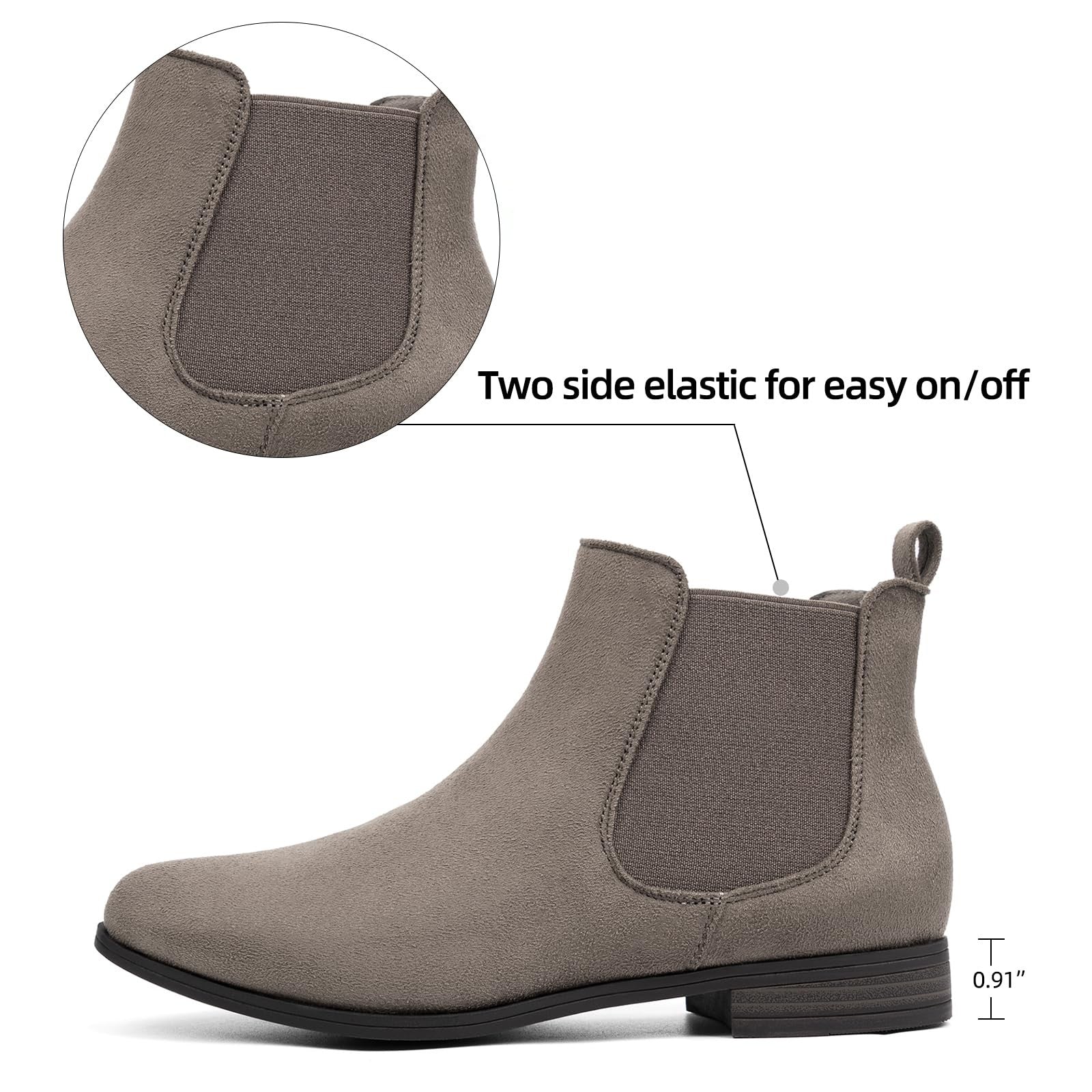 VJH Confort Womens Taupe Solid Slip On Elastic Chelsea Bootie Low Heel, 8.5