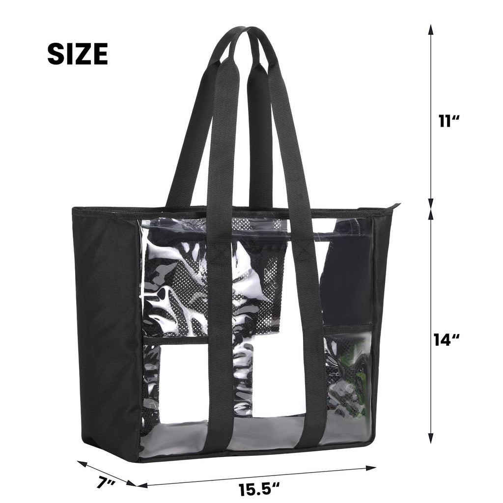 BORMELUN XL Clear Tote Bag 20in Heavy Duty Stadium Handbag Black
