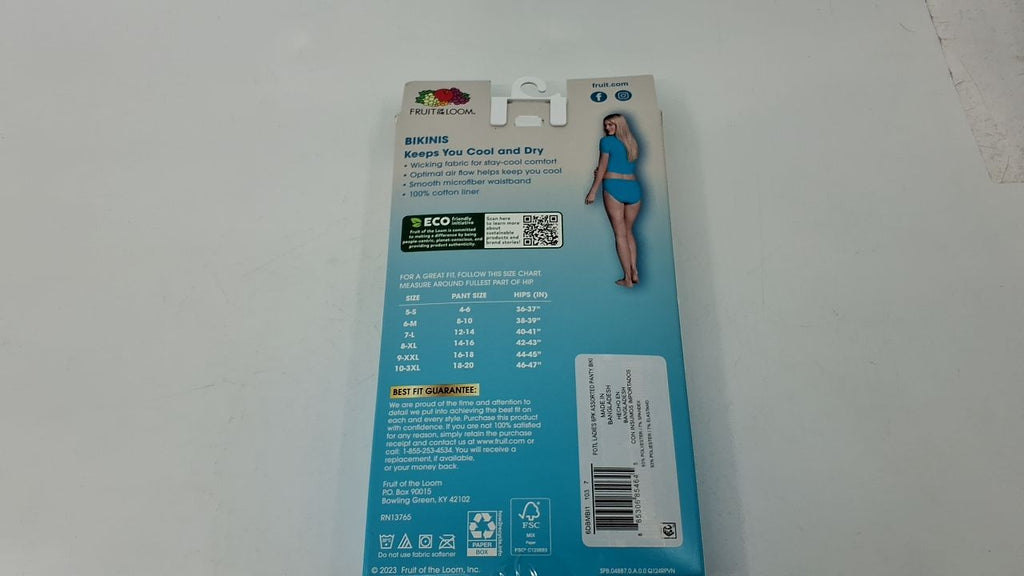 Fruit Of The Loom Women's Moisture Wicking Bikini Underwear, Size 7, 6 Pack