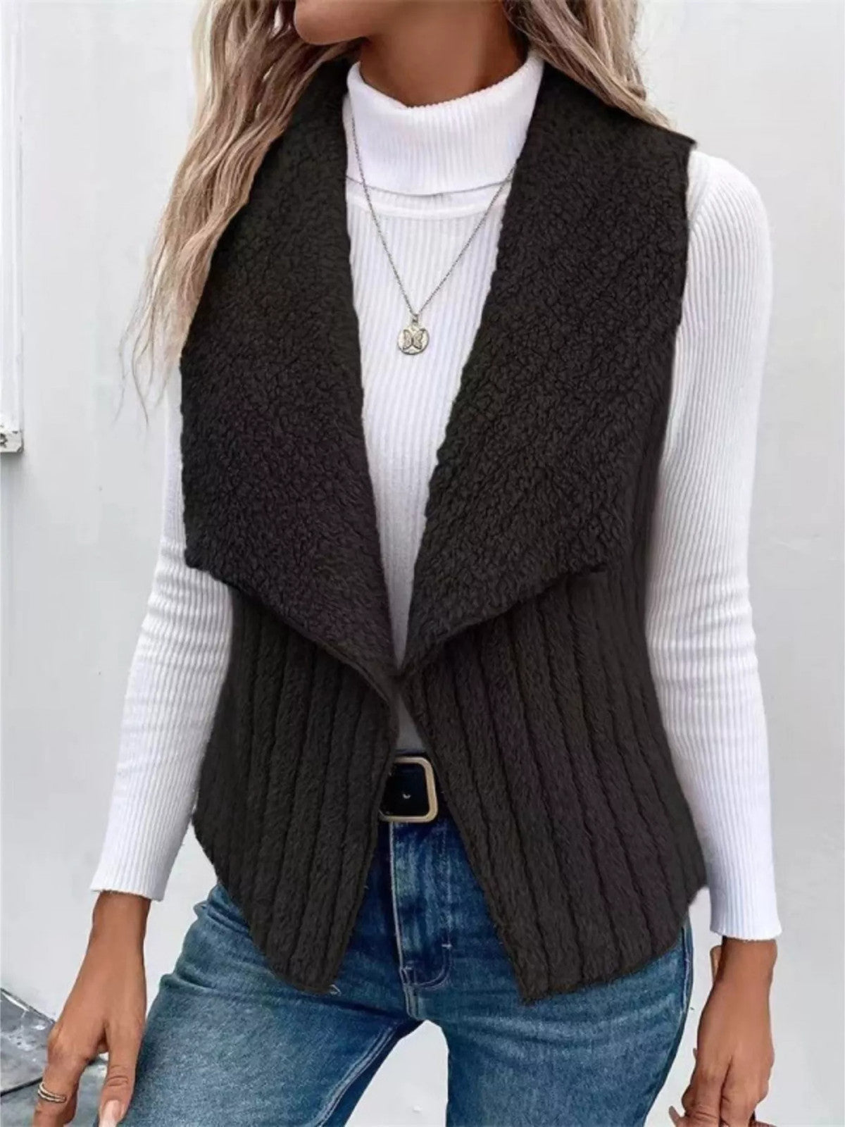 Cozy Fleece Open Front Vest Coat