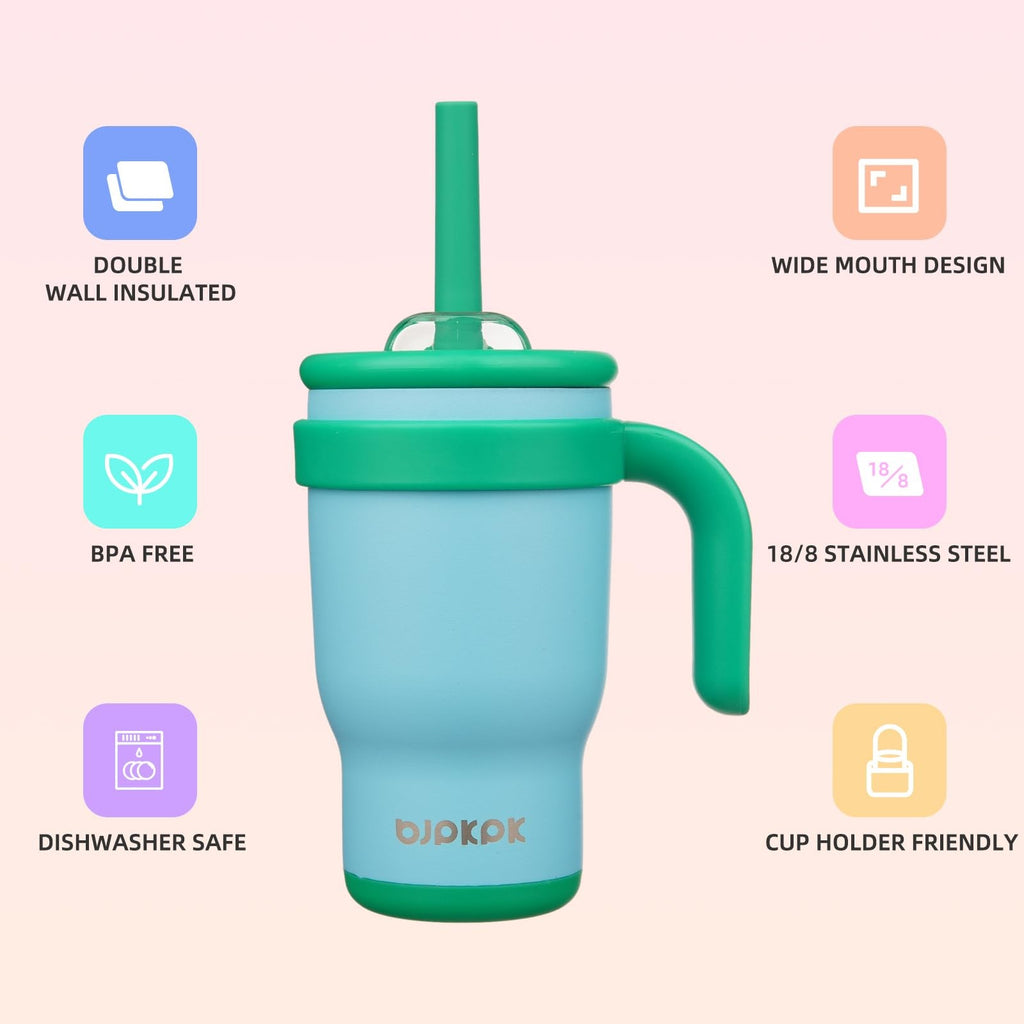 Ice Blue 14 Oz Insulated Tumbler w/ Straw & Handle, Stainless Steel